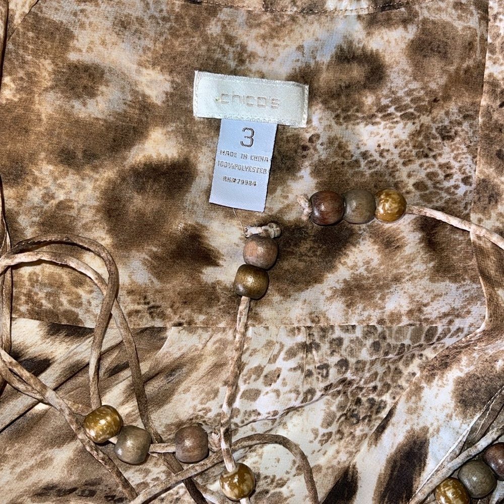 Chico's Women 3 Leopard Roll Tab Sleeve Tie Waist Poly Tunic Cardigan Like New - Picture 5 of 6